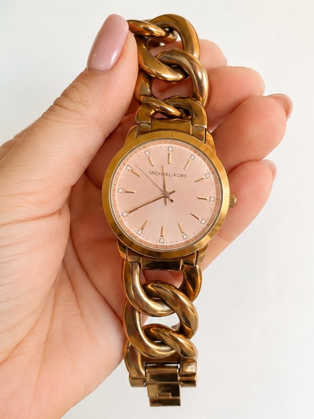 Michael Kors MK3609 Rose Gold Chain Link Watch | Pink Crystal Dial